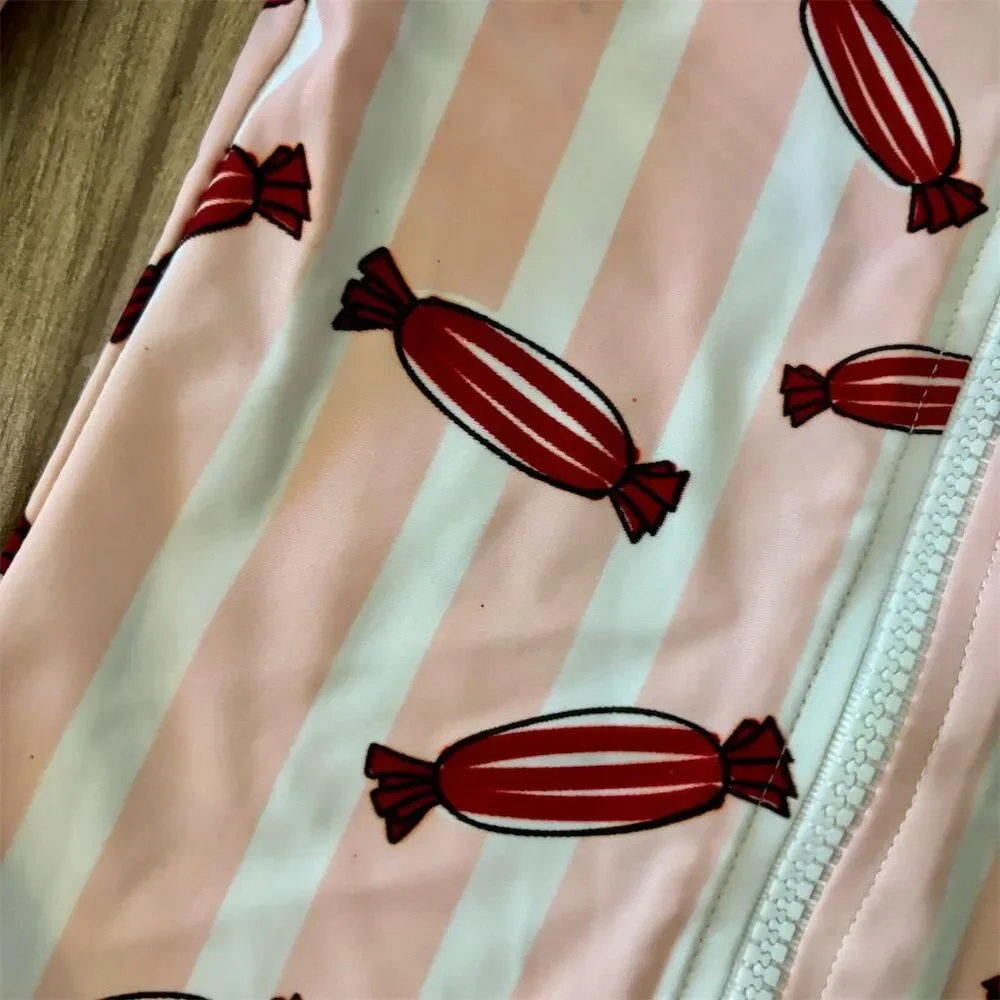 SOOKIbaby Kid Pink Striped Candy Print Swimsuit Size 4